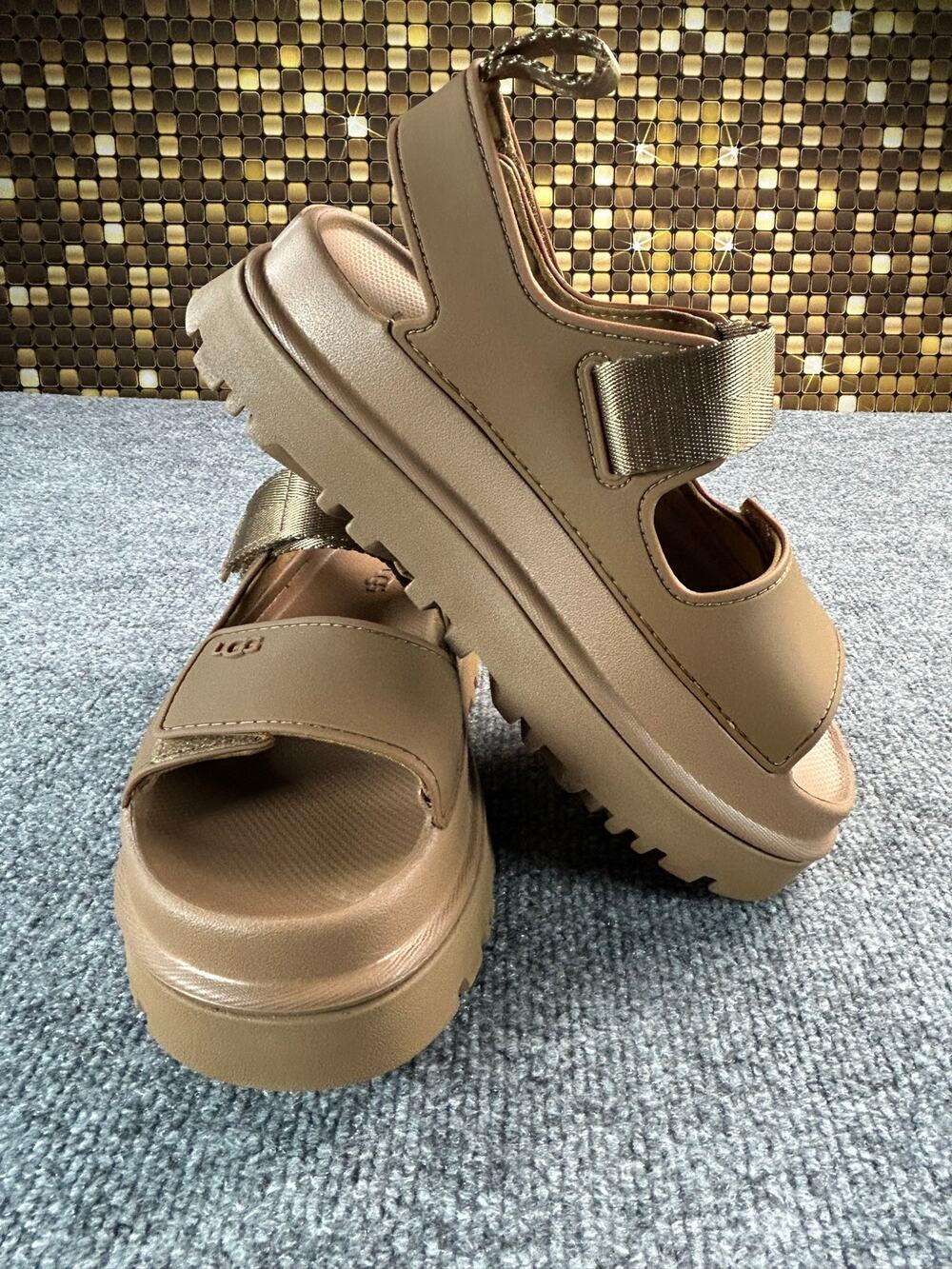 UGG GoldenGlow Platform Sandals Brown Women's Size 6 Adjustable Strap